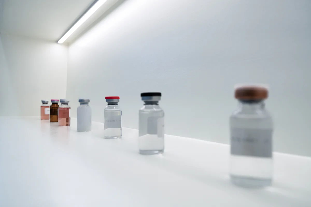 Research vial samples displayed inside the Certiva factory